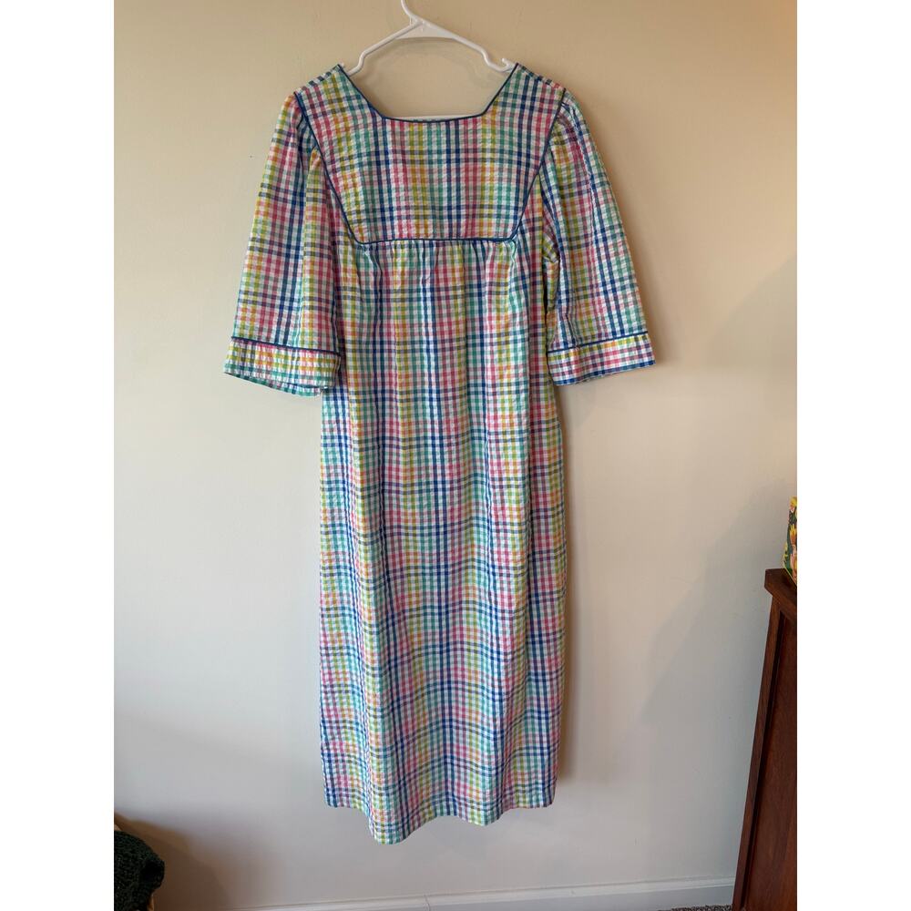 Vintage Saybury Seersucker Zip Housedress Multi Color Plaid Grandma Size medium